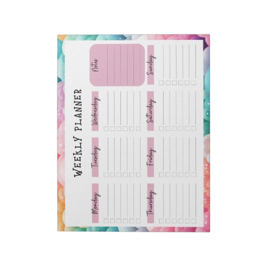 Undated Weekly Planner, Rainbow Cloud Border Notep ノートパッド (回転)