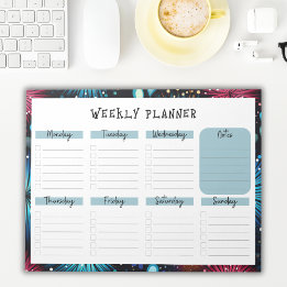 Undated Weekly Planner with Fireworks Border ノートパッド