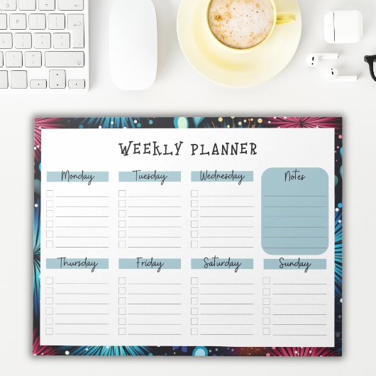 Undated Weekly Planner with Fireworks Border ノートパッド