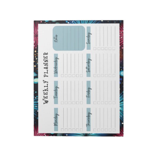 Undated Weekly Planner with Fireworks Border ノートパッド (回転)