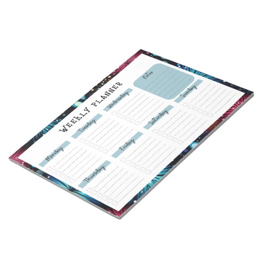 Undated Weekly Planner with Fireworks Border ノートパッド (アングル)