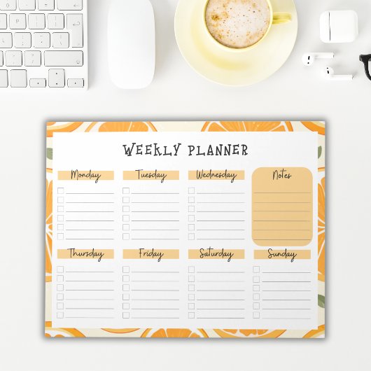 Undated Weekly Planner with Orange Slice Border ノートパッド