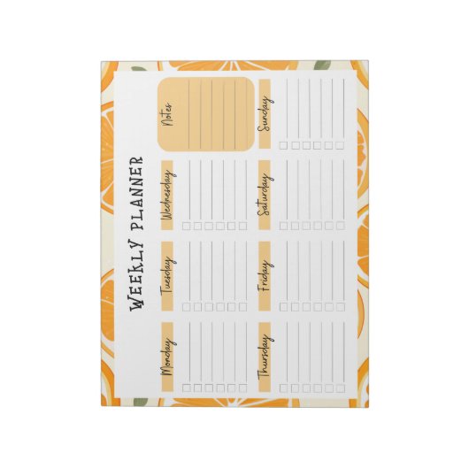 Undated Weekly Planner with Orange Slice Border ノートパッド (回転)