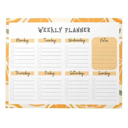 Undated Weekly Planner with Orange Slice Border ノートパッド (正面)