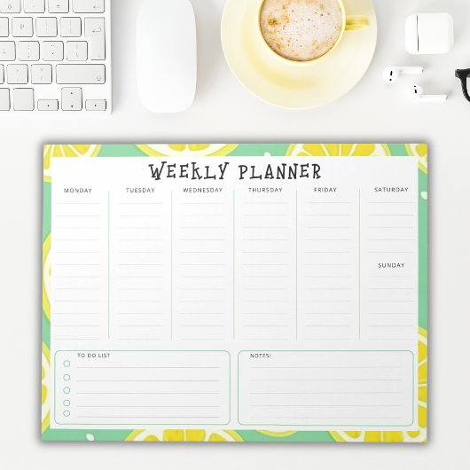 Undated Weekly Planner, Yellow and Green Accents ノートパッド