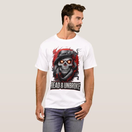 Undead & Unbroken Dark Skull Horror Gothic Art Tシャツ (正面フル)