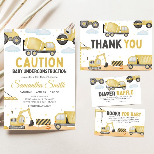 Under Construction Baby Shower 招待状
