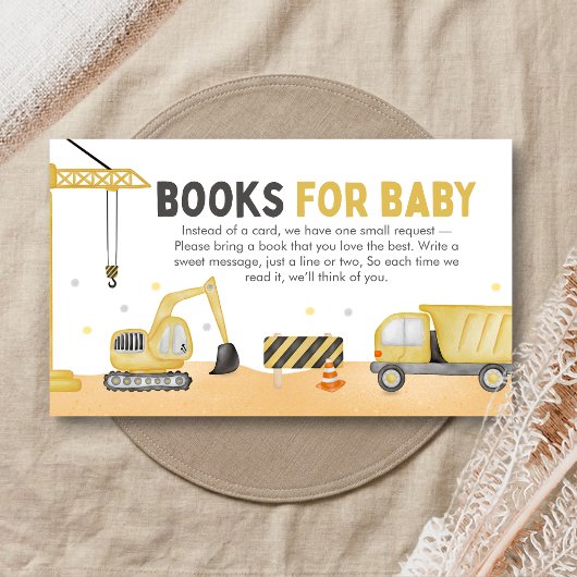 Under Construction Baby Shower Books for Baby エンクロージャーカード