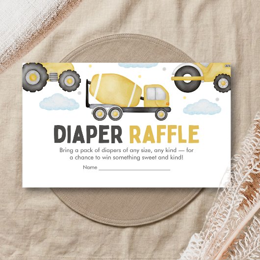 Under Construction Baby Shower Diaper Raffle エンクロージャーカード