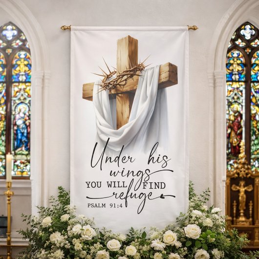 Under His Wings Scripture Art – Psalm 91:4  横断幕