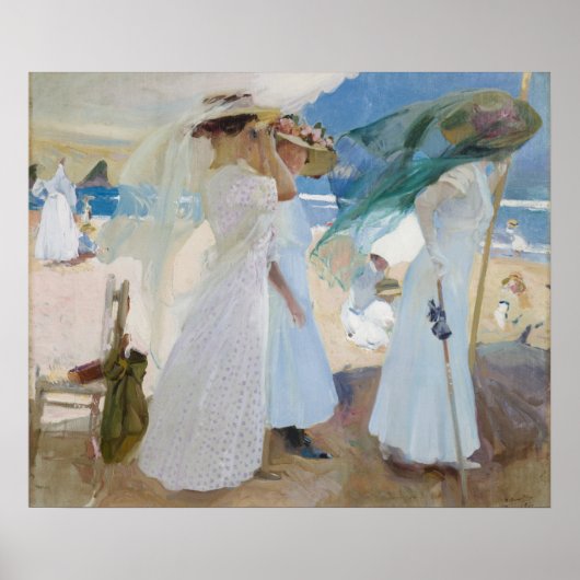 Under the Awning, Beach Scene Watercolor ポスター (正面)