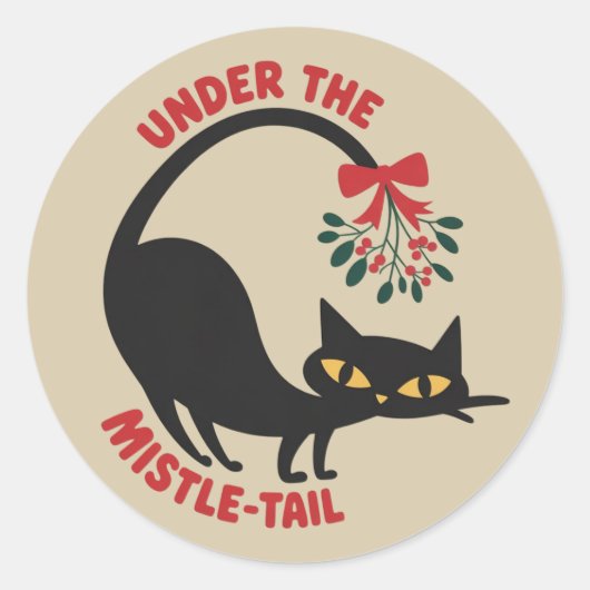 Under the Mistletoe Catmas Retro Midcentury Cat ラウンドシール (正面)