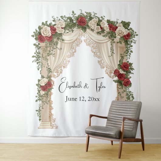 Under the Rose-Kissed Arch Wedding Backdrop タペストリー (インサイチュ)