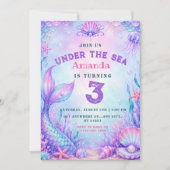 Under the Sea | パステル 人魚 3歳の誕生日 招待状 (正面)
