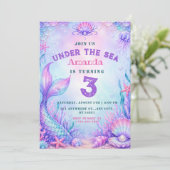 Under the Sea | パステル 人魚 3歳の誕生日 招待状 (スタンド正面)