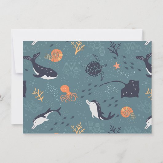 Under The Sea 航海の Animals Boys誕生日写真 招待状 (裏面)