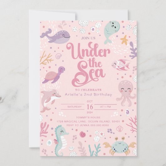 Under the Sea 2nd Birthday Invitation. Editable 招待状 (正面)