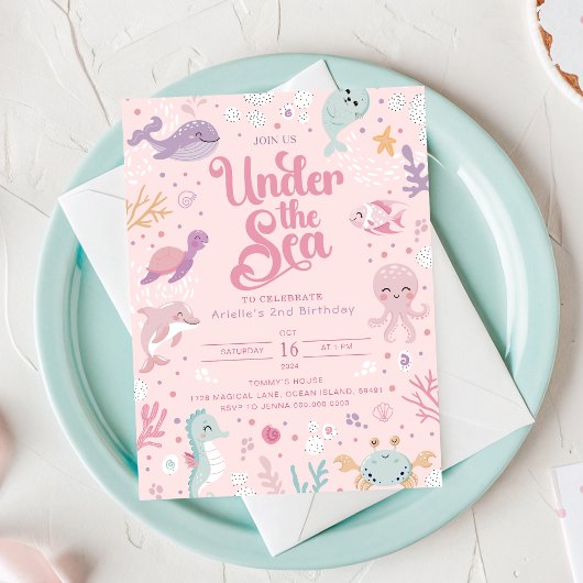 Under the Sea 2nd Birthday Invitation. Editable 招待状