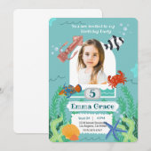 Under the Sea 5th Birthday Invitation with Photo  招待状 (正面/裏面)