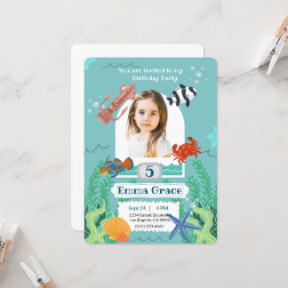 Under the Sea 5th Birthday Invitation with Photo  招待状