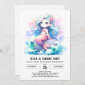 Under the Sea Adorable Mermaid Birthday 招待状 (正面/裏面)
