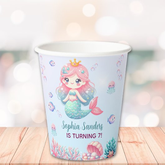 Under the sea - Adorable Mermaid Birthday Girl 紙コップ