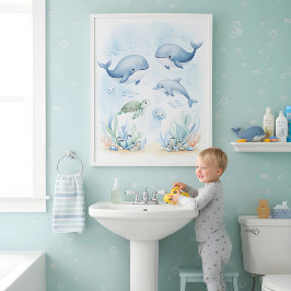 Under the Sea Adventure Kids Bathroom Wall Art ポスター