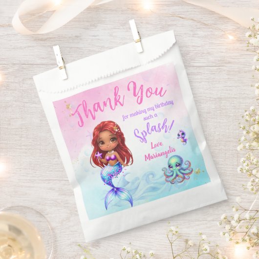 Under the sea - Afro Mermaid Birthday フェイバーバッグ (クリップ留めされた状態)