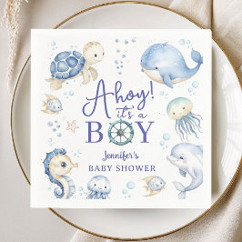 Under The Sea Ahoy It's A Boy Ocean Baby Shower スタンダードカクテルナプキン
