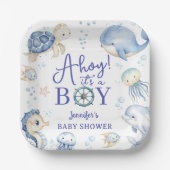Under The Sea Ahoy It's A Boy Ocean Baby Shower ペーパープレート (正面)