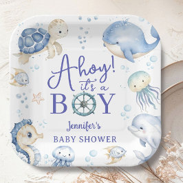 Under The Sea Ahoy It's A Boy Ocean Baby Shower ペーパープレート