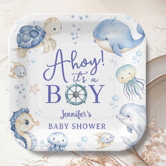Under The Sea Ahoy It's A Boy Ocean Baby Shower ペーパープレート