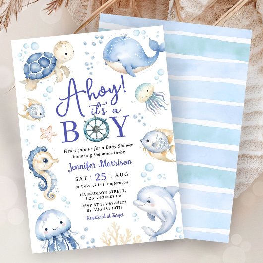 Under The Sea Ahoy It's A Boy Ocean Baby Shower  招待状