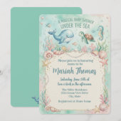Under the Sea Animals Aquamarine Baby Shower 招待状 (正面/裏面)