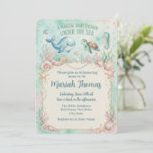 Under the Sea Animals Aquamarine Baby Shower 招待状 (スタンド正面)