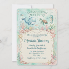 Under the Sea Animals Aquamarine Baby Shower 招待状