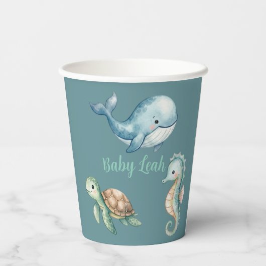 Under the Sea Animals Aquamarine Baby Shower 紙コップ (裏面)