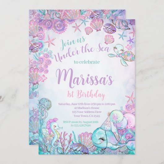 Under the Sea Animals Birthday Invitation 招待状 (正面/裏面)