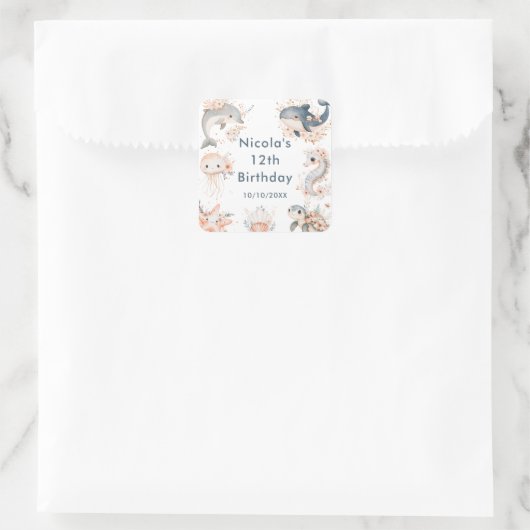 Under The Sea Animals Birthday Party スクエアシール (バッグ)