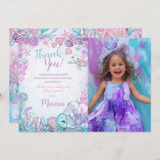 Under the Sea Animals Thank You Cards with Photo 招待状 (正面/裏面)