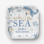 Under The Sea Baby Shower Boy Blue Ocean ペーパープレート (正面)