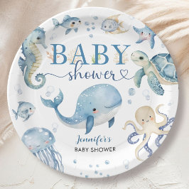 Under The Sea Baby Shower Boy Blue Ocean ペーパープレート