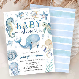 Under The Sea Baby Shower Boy Blue Ocean 招待状
