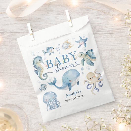Under The Sea Baby Shower Boy Blue Ocean Animals フェイバーバッグ (クリップ留めされた状態)