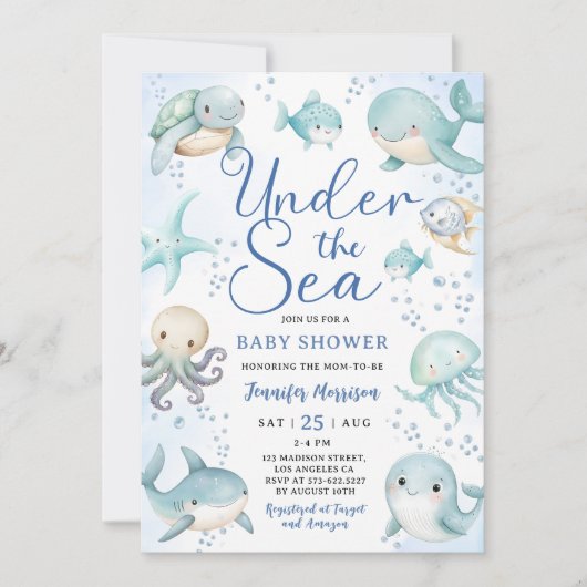 Under The Sea Baby Shower Boy Cute Ocean  招待状 (正面)