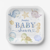 Under The Sea Baby Shower Boy Ocean Paper ペーパープレート (正面)