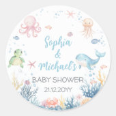 Under the Sea baby shower cupcake topper ラウンドシール (正面)