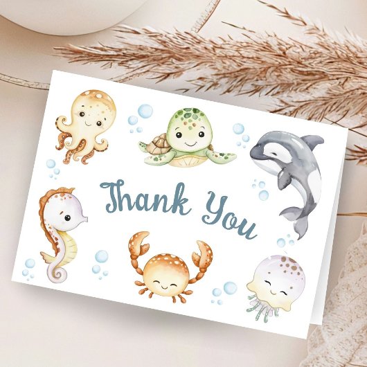 Under The Sea Baby Shower Folded Thank You Card サンキューカード