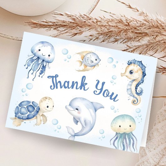 Under The Sea Baby Shower Folded Thank You Card サンキューカード