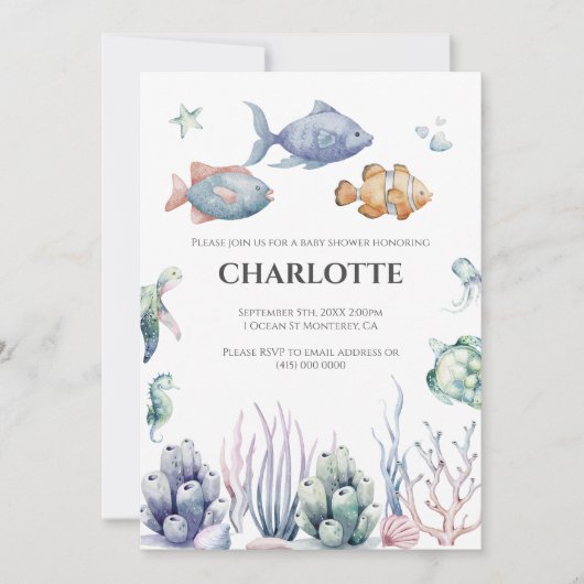 Under the Sea Baby Shower Invitation with QR Code  招待状 (正面)